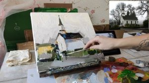 Пишу картину масломн на холсте. Часовня осенью.