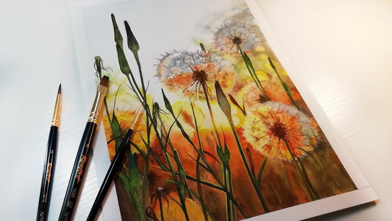 Одуванчики АКВАРЕЛЬЮ // Dandelions IN WATERCOLOR смотреть онлайн
