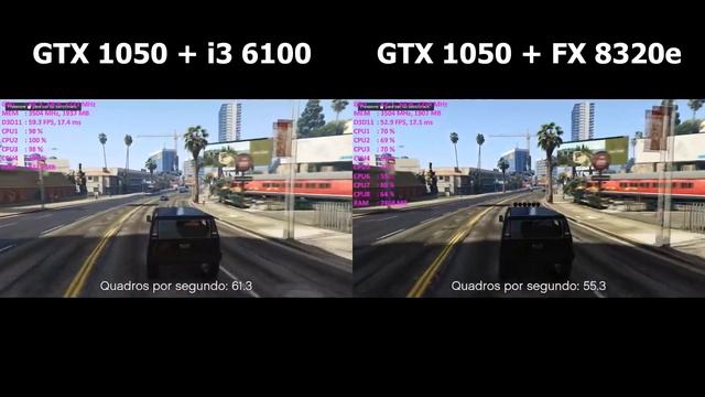 i3 6100 vs FX 8320e - GTA V na GTX 1050 ‹ GamerPC › BR смотреть онлайн