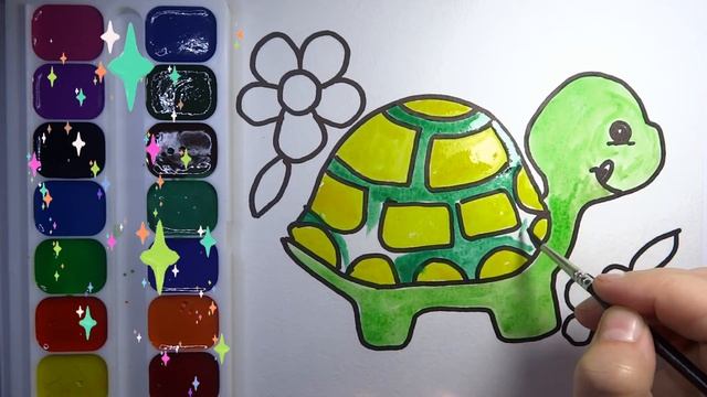 How to draw a turtle/Как нарисовать черепаху/Come disegnare una tartaruga смотреть онлайн