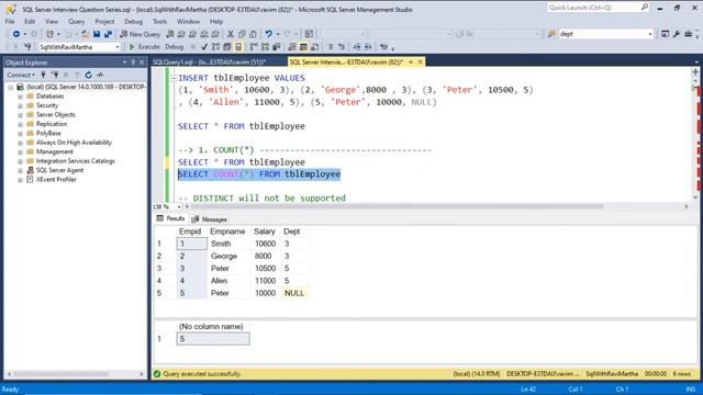 Count Function in SQL | Count_BIG() | Count(DISTINCT Col)| WHILE Loop in SQL | ASNI NULL Warning смотреть онлайн