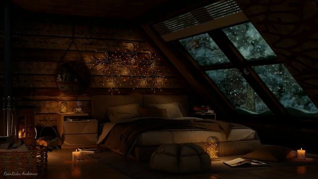 Deep Sleep In A Cozy Winter Cabin Ambience ? Fall Asleep To Falling Snow And Crackling Fire Sounds смотреть онлайн