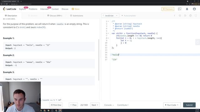28 Implement strStr() LeetCode (Google Interview Question) JavaScript смотреть онлайн