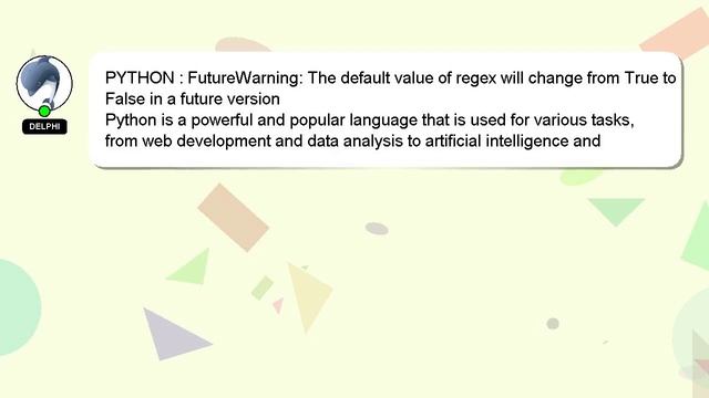 PYTHON : FutureWarning: The default value of regex will change from True to False in a future versi смотреть онлайн