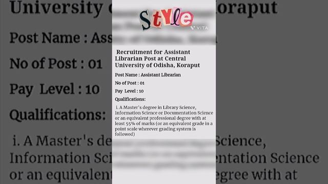 Recruitment for Assistant Librarian Post at Central University of Odisha смотреть онлайн