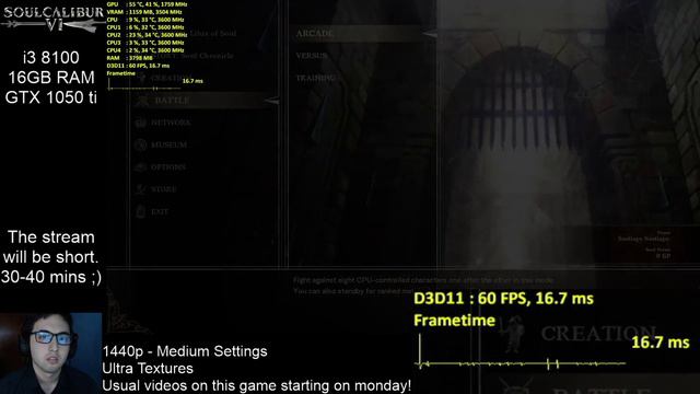 SoulCalibur VI / 6 - GTX 1050 ti - i3 8100 - 1080p - 1440p - 4K - Benchmark PC Short Stream смотреть онлайн