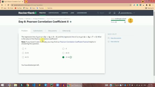HackerRank Day 8: Pearson Correlation Coefficient II solution in Python | 10 Days Of Statistics смотреть онлайн