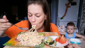 МУКБАНГ ПАСТА КАРБОНАРА/ОВОЩИ/MUKBANG PASTA CARBONARA/vegetables