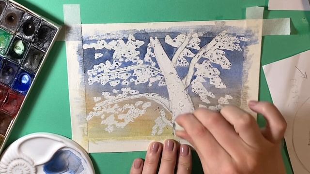 Зимние рисунки акварелью. Рисуем дома. Береза в снегу на фоне заката смотреть онлайн