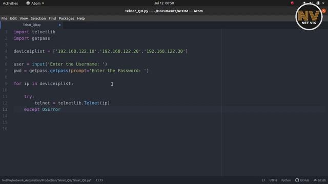 Working with the ‘telnetLib’ | PYTHON FOR NETWORK ENGINEERS | NetVik | #telnetlib #getpass смотреть онлайн