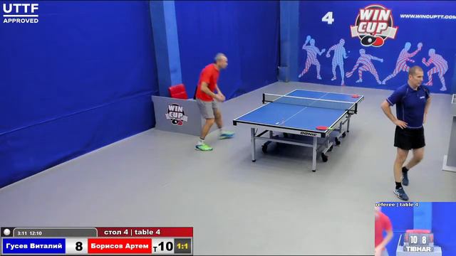 18:30 Гусев Виталий 3-2 Борисов Артем стол 4 ЮГ-3 22.06.21