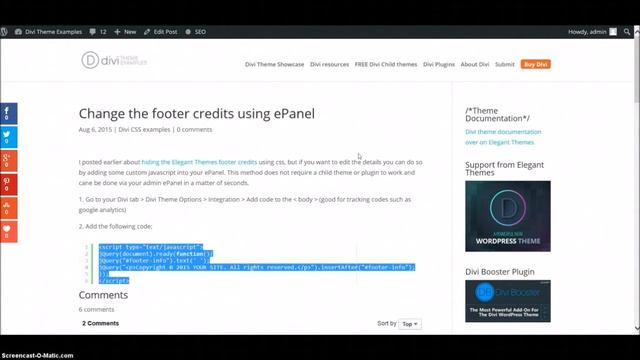 Edit divi footer credits (no plugins/child themes or footer.php) смотреть онлайн