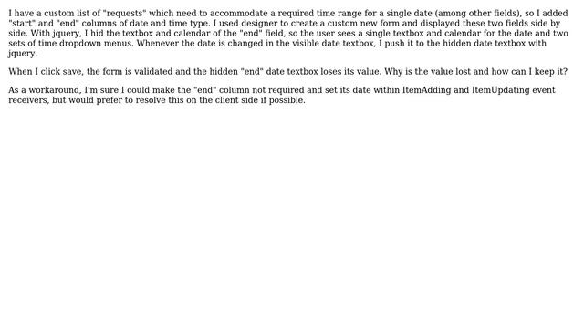 Sharepoint: FormField value set with javascript, value lost on postback смотреть онлайн