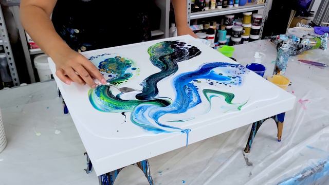 YES! Double Open Cup With Blue + Lime Green - Can't Go Wrong With Beautiful Colors - Acrylic Pourin