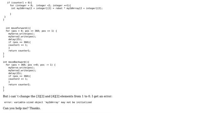 Arduino raise the error "variable-sized object 'my2dArray' may not be initialized" while trying... смотреть онлайн