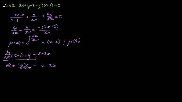 #1.112 3x+y-2+y'(x-1) Differential Equation смотреть онлайн