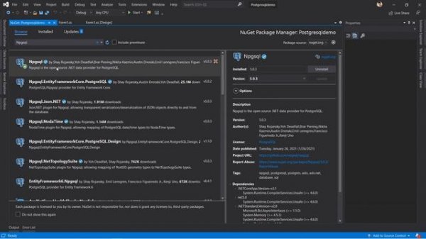 10- PostgreSQL - Install Npgsql