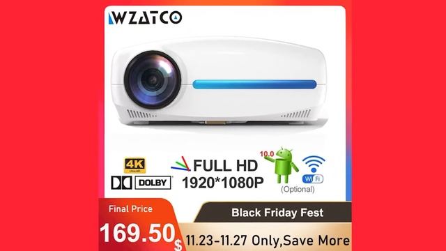 Светодиодный проектор WZATCO C2 4K Full HD 1080P, на базе Android 10, Wi-Fi, для умного смотреть онлайн