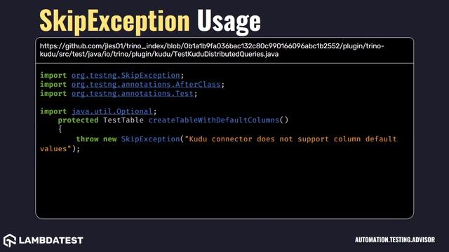org testng SkipException with example смотреть онлайн