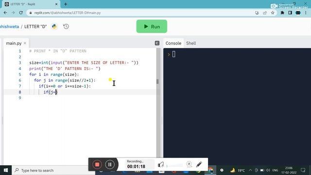 PYTHON PATTERN PROGRAM || PRINT * IN "D" PATTERN смотреть онлайн