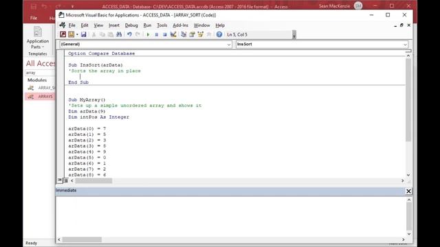 How to Sort Arrays in MS Access VBA Using Insertion Sort смотреть онлайн