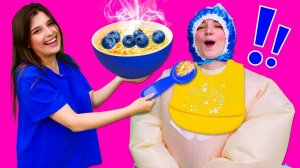 Щенячий Патруль и Маша кормят большого младенца! Готовим кукурузную кашу - видео для детей