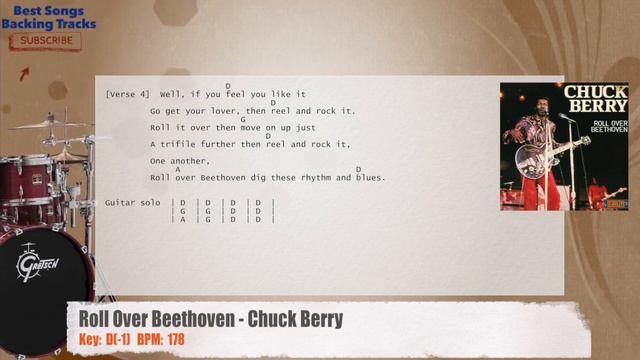 🥁 Roll Over Beethoven - Chuck Berry Drums Backing Track with chords and lyrics смотреть онлайн