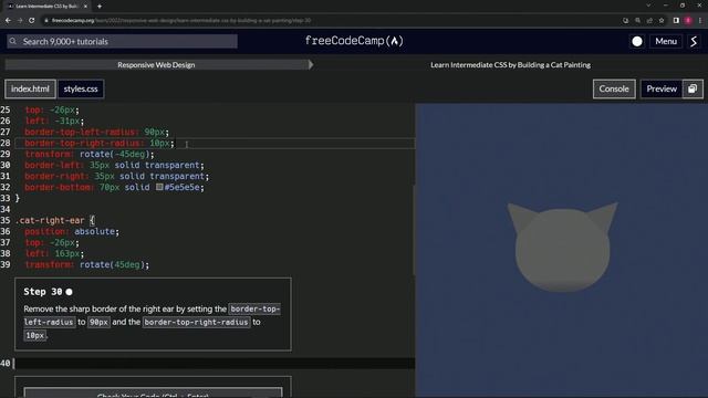 FreeCodeCamp | Learn Intermediate CSS by Building a Cat Painting: Step 30 | Responsive Web Design смотреть онлайн