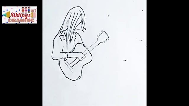 A girl playing guitar pencil sketch tutorial for beginners ||How to draw a girl with guitar смотреть онлайн