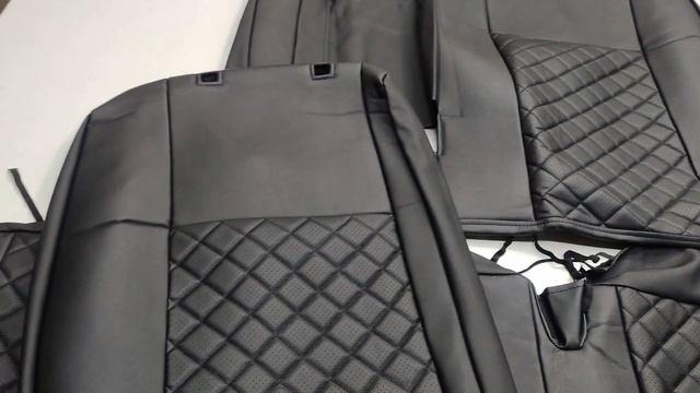 Чехлы на сиденья Ford Mondeo 3 2000-2007 седан (с подколен. выступ) Экокожа, черная, отстрочка РОМБ смотреть онлайн