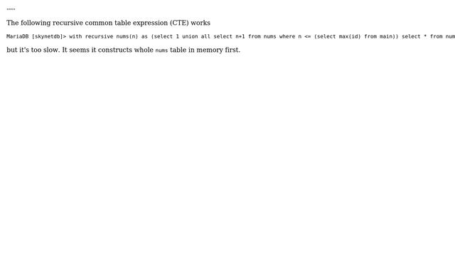 Databases: MariaDB, SEQUENCE engine, dynamic upper bound смотреть онлайн