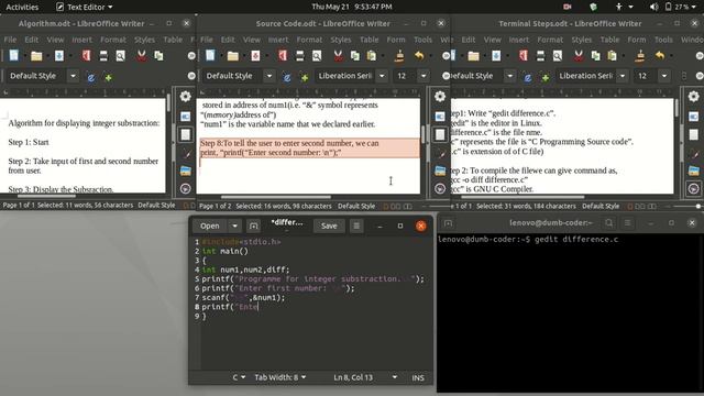 Integer Substraction in C using GCC(GNU C Compiler). смотреть онлайн