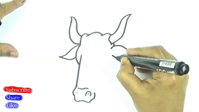 Cow face easy line drawing tutorial./ How to draw a cow head easy. смотреть онлайн
