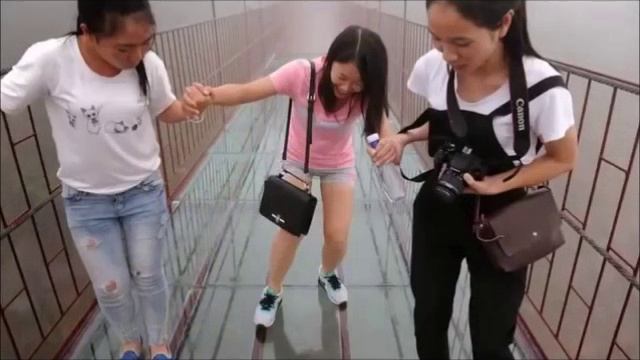 Стеклянный мост в Китае доводит до истерики пешеходов смотреть онлайн