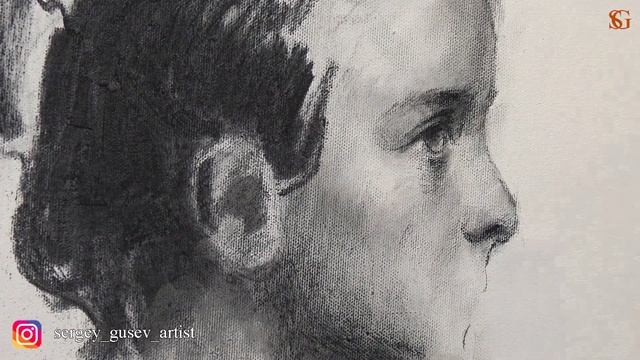 Как правильно рисовать портрет? Холст, уголь. смотреть онлайн
