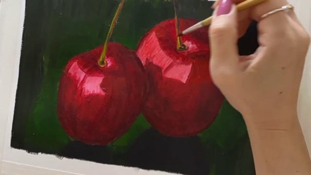 Как нарисовать вишню красками | How to paint a cherry, step by step video смотреть онлайн