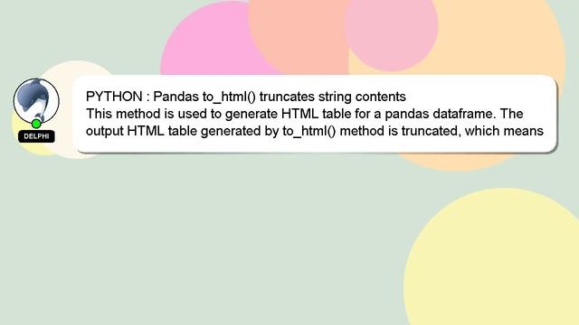 PYTHON : Pandas to_html() truncates string contents смотреть онлайн