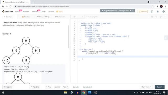 Convert Sorted Array to Binary Search Tree | Amazon | Leetcode#108 | Java | Technical Interview смотреть онлайн