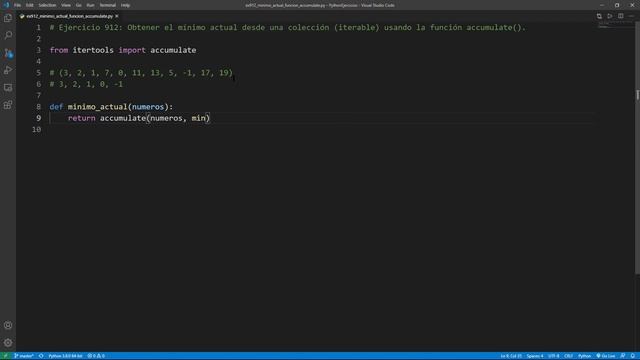 Python - Ejercicio 912: Obtener el Mínimo Actual desde una Colección Usando la Función accumulate() смотреть онлайн