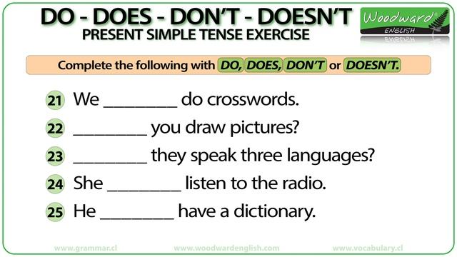 Do Does Don't Doesn't - English Grammar Exercises - Present Simple Tense смотреть онлайн