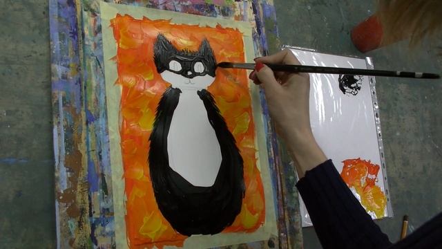 Гуашь черный кот Онлайн уроки АРТ ТАЙМ смотреть онлайн