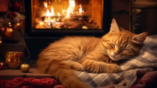 Cozy Room With Purring Cat and Crackling Fireplace🔥Deep Sleep, Stress Relief, Meditate