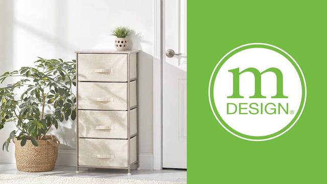 4-Drawer Dresser Storage Tower Organizer Unit in Cream & Gold from mDesign смотреть онлайн