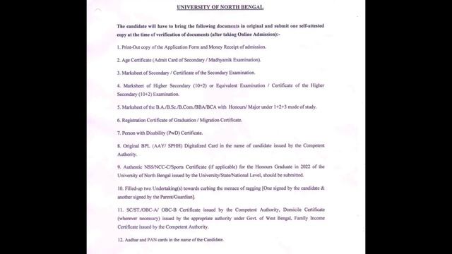 North Bengal University PG Verification 2022 || NBU Verification Date || NBU Verification Place || смотреть онлайн