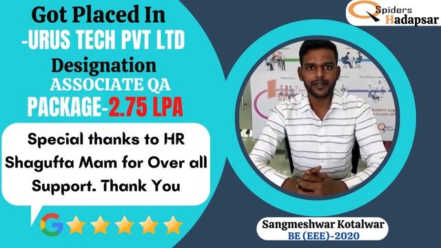 QSPIDERS/JSPIDERS HADAPSAR STUDENT GOT PLACED AS ASSOCIATE QA, CONGRATULATIONS SANGMESHWAR смотреть онлайн