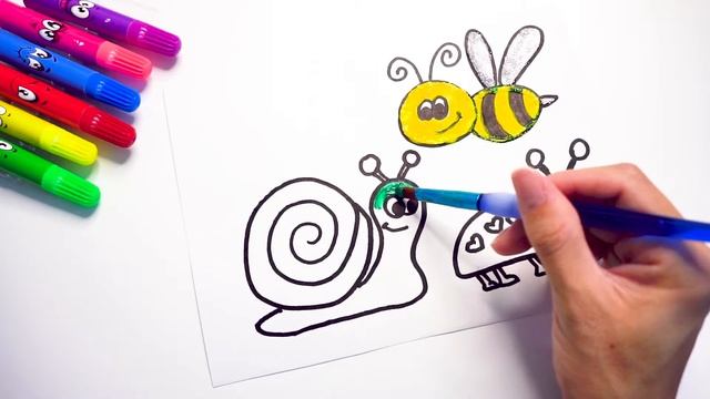 Как нарисовать УЛИТКУ, ПЧЕЛУ, БОЖЬЮ КОРОВКУ. How to draw SNAIL, BEE, LADYBUG. Рисунок поэтапно смотреть онлайн