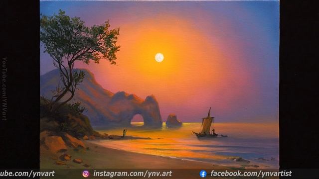 Acrylic Landscape Painting - Sea Sunset / Relaxing Art / Морской пейзаж. Уроки рисования. Живопись. смотреть онлайн