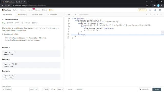 LeetCode 20. Valid Parentheses [Java] смотреть онлайн