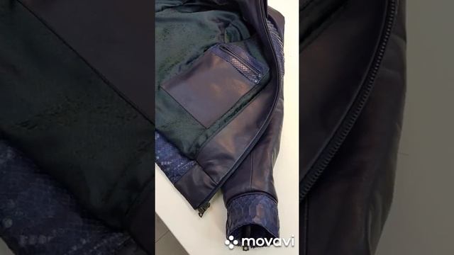 Мужская зимняя кожаная куртка.Куртка "Бейна".Куртка из питона и овчины.Синяя кожаная куртка. смотреть онлайн