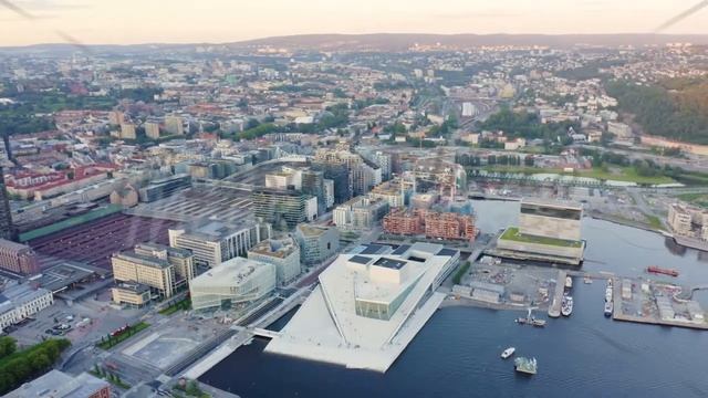 Oslo, Norway. Oslo Opera House. Operahuset Oslo. View overlooking the town, Aerial View, Point of i смотреть онлайн